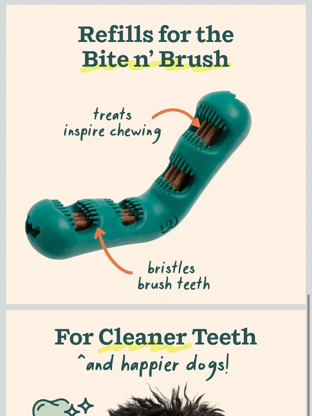 Woof Bite n' Brush Dental Toy & Refill treats Dark Green